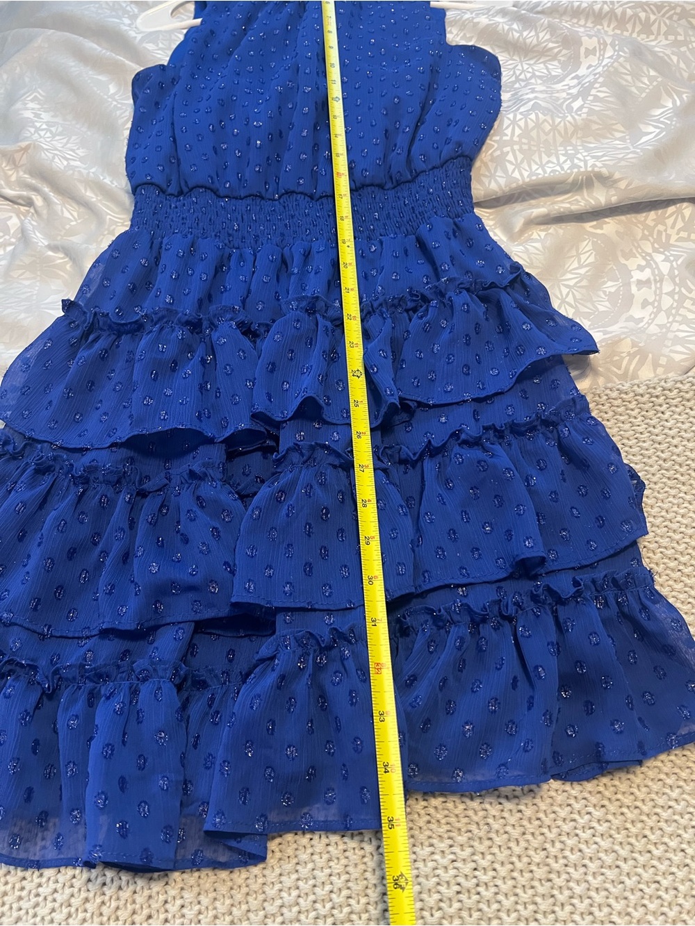 MSK Cobalt Blue Sleeveless Dress With Ruffled Collar And Tiered Ruffled Skirt - Picture 12 of 14
